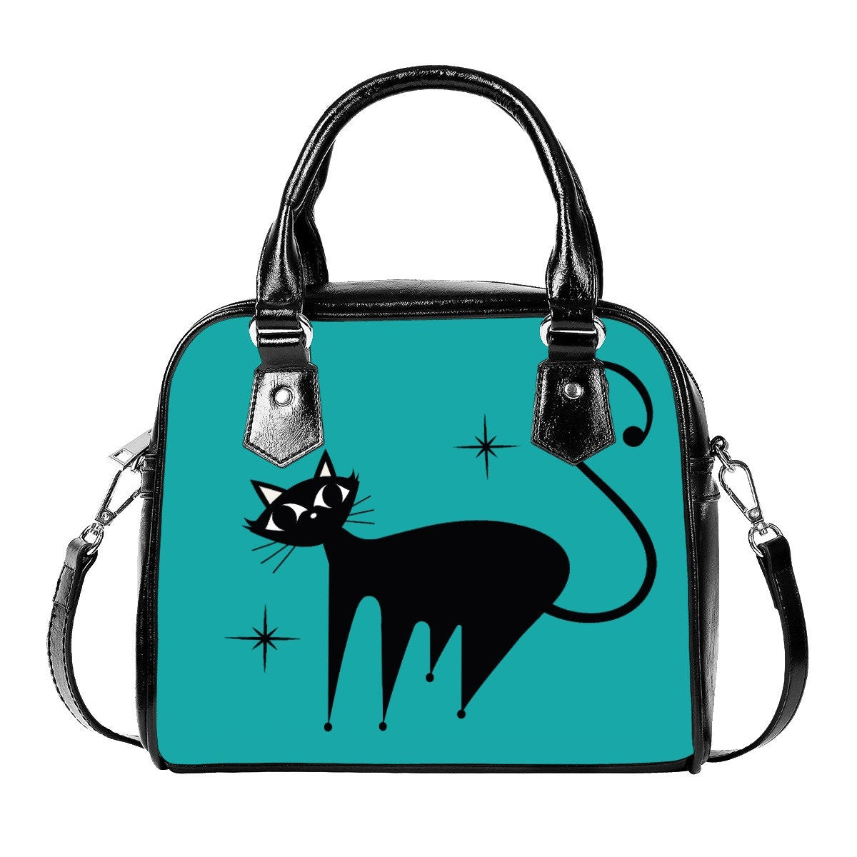 50s Retro Cat Handbag, Retro Bag, Retro Handbag, Cat Purse, Turquoise Handbag, Women's Bags, Women's Purse, Cat Handbag, Small Handbag