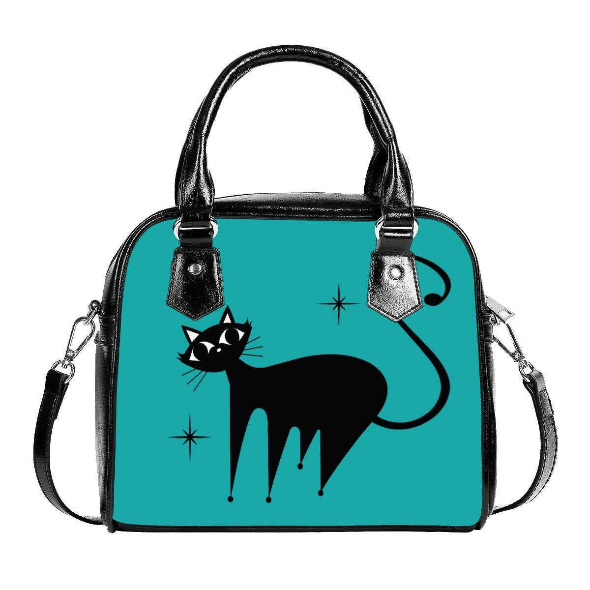 50s Retro Cat Handbag, Retro Bag, Retro Handbag, Cat Purse, Turquoise Handbag, Women's Bags, Women's Purse, Cat Handbag, Small Handbag