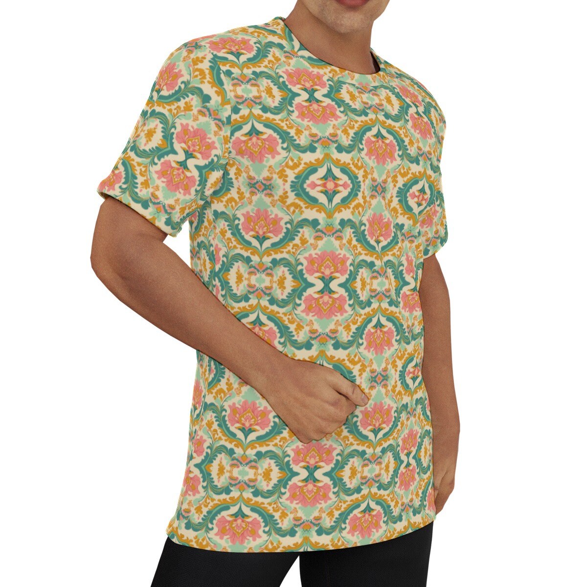 Eco friendly T-shirt, Paisley Tshirt, Retro Tshirt, 60s 70s style shirt, Green Tshirt Men, Retro Top,Retro T-shirt Men