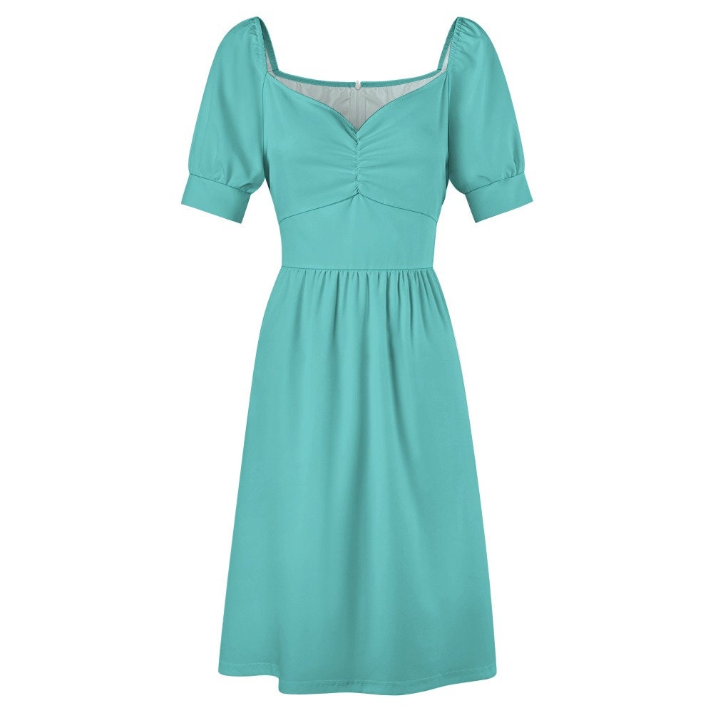 Turquoise Dress, Babydoll Dress, Retro Dress, Vintage Style Dress, Puff Sleeve Dress, Aline Dress, 50s style dress, 50s inspired Dress