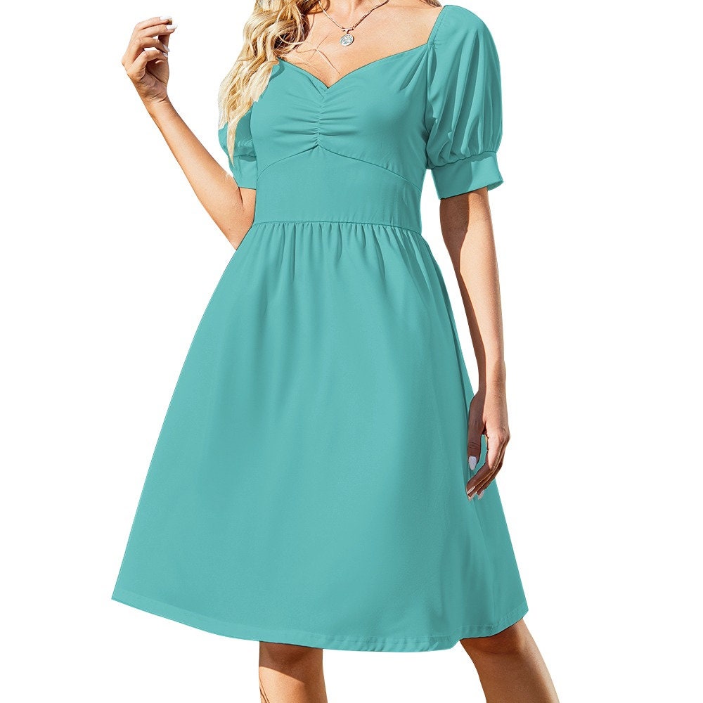 Turquoise Dress, Babydoll Dress, Retro Dress, Vintage Style Dress, Puff Sleeve Dress, Aline Dress, 50s style dress, 50s inspired Dress