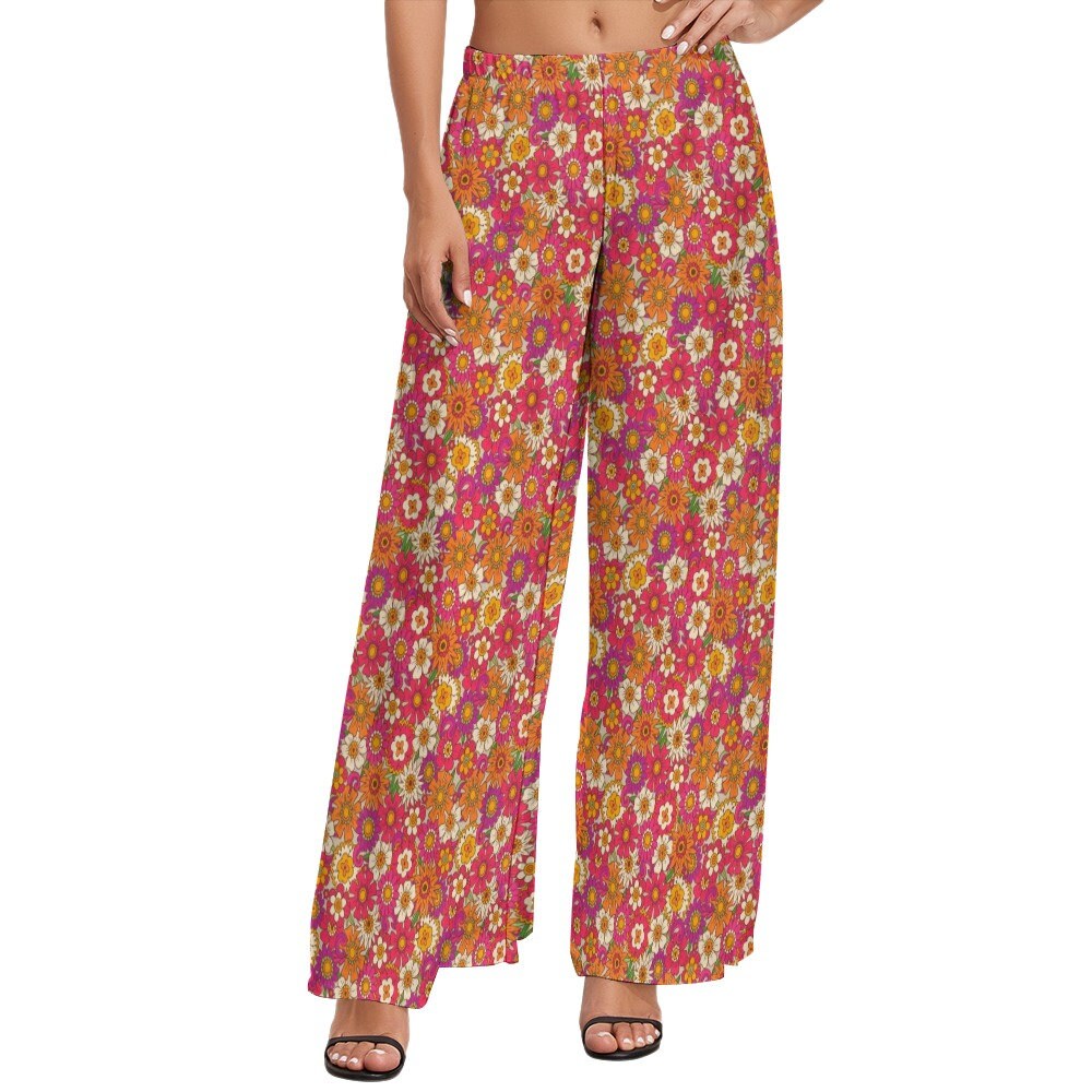Wide Leg Pants, Retro Pants, Wide Leg Pants Women, 70s Style Pants,70s Inspired, Pink Wide Leg Pants, Floral Pants, Hippie Pants, Boho Pants