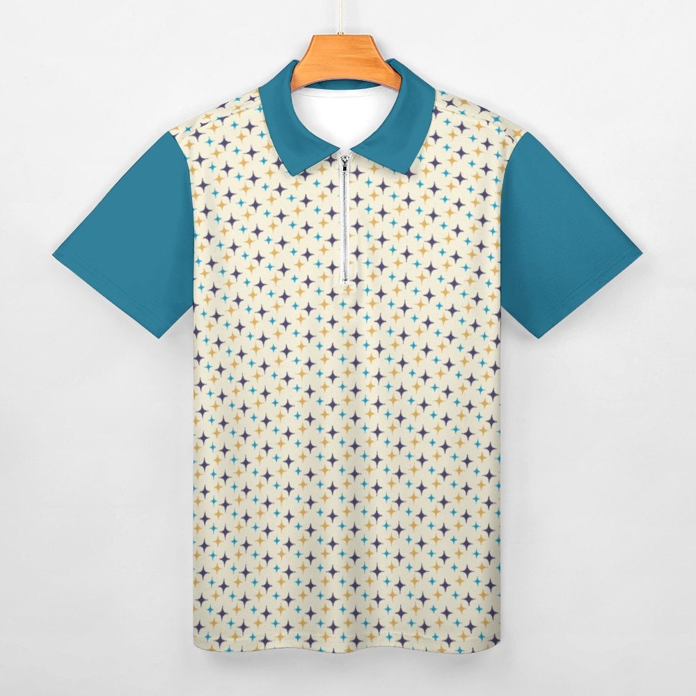 Polo Shirt Men, Men's Polo Shirt, Retro Shirt Men, 50s 60s style shirt, Mid Century Shirt Style, Retro Polo Shirt, Retro Turquoise Shirt