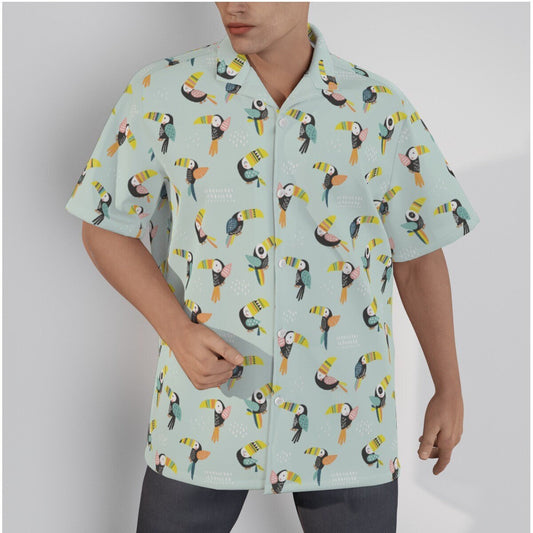 Hawaiian Shirt Men, Bird Print Shirt, Animal Print Shirt Men, Animal Shirt Men, Blue Shirt Men, Men's Tropical Shirt, Tropical Print Top Men