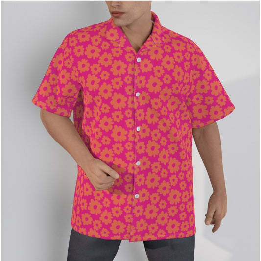 Hawaiian Shirt Men, Retro Top, Retro Shirt Men,60s 70s Style Shirt, Neon Pink Shirt Men, Floral Shirt Men,Vintage Style Top,Hippie Shirt Men