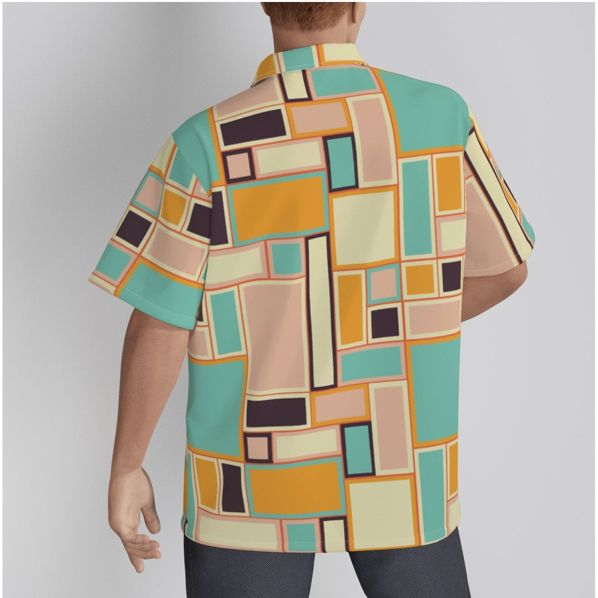 Hawaiian Shirt Men, Mod 60s Style Shirt, Pink Turqoise Geometric Shirt Men, 60s Inspired Shirt