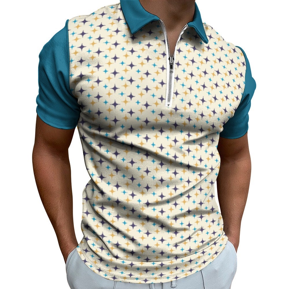 Polo Shirt Men, Men's Polo Shirt, Retro Shirt Men, 50s 60s style shirt, Mid Century Shirt Style, Retro Polo Shirt, Retro Turquoise Shirt