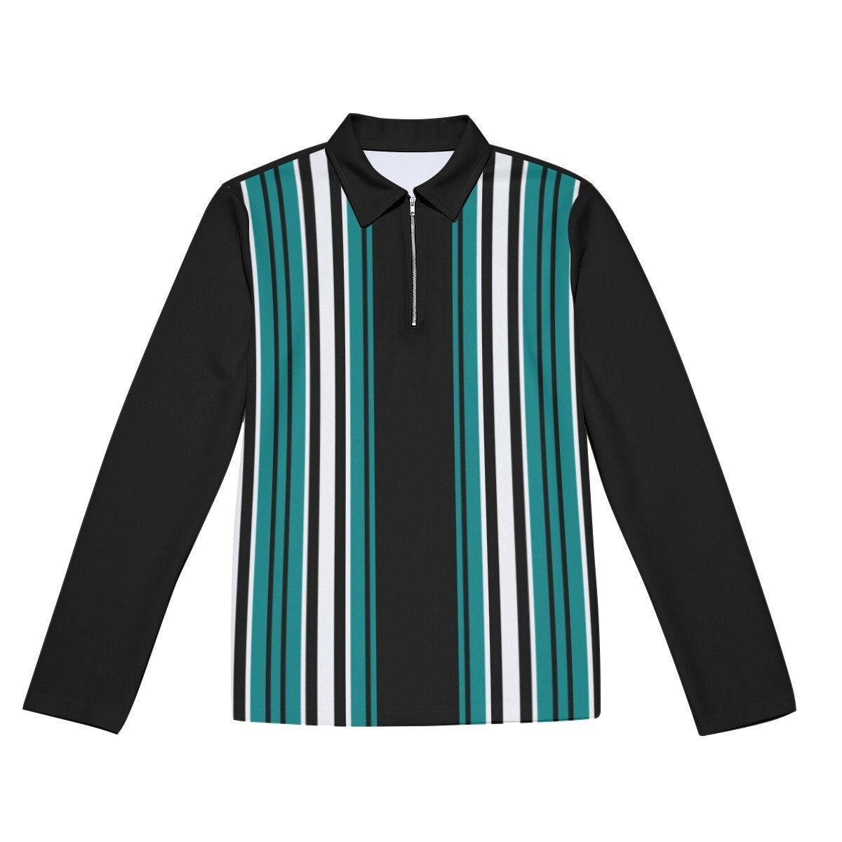 Retro Polo Shirt, Black Stripe Polo Shirt, Vintage Style Polo Shirt, Long Sleeve Polo Shirt, Polo Shirt Men,60s style polo,Zipper Polo Shirt