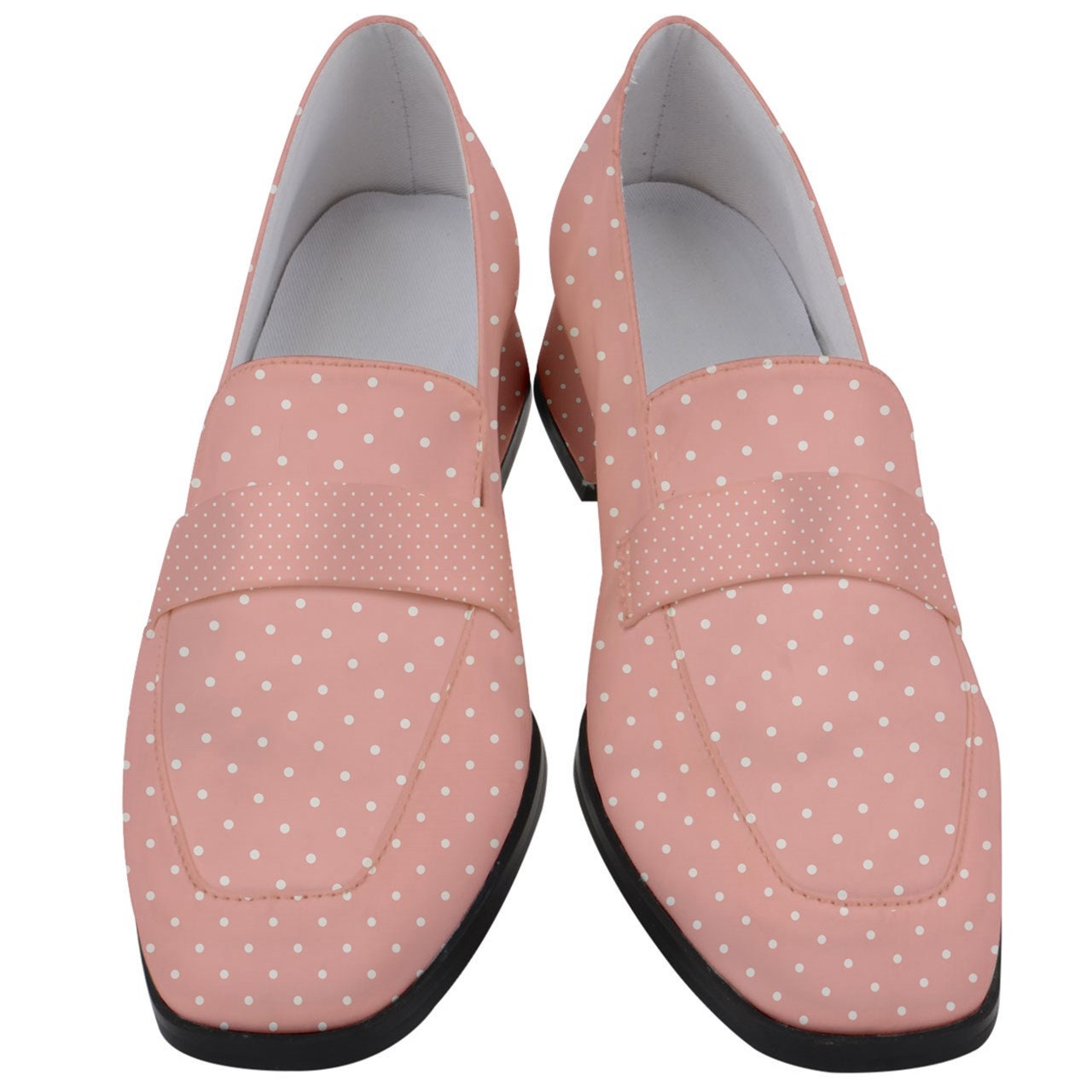 Pink Loafers, Loafers Women, Pink Shoes Women, Loafers Vintage Style, Pin up Loafers, Swiss Dot Loafers, Chunky Heels Women, retro shoes