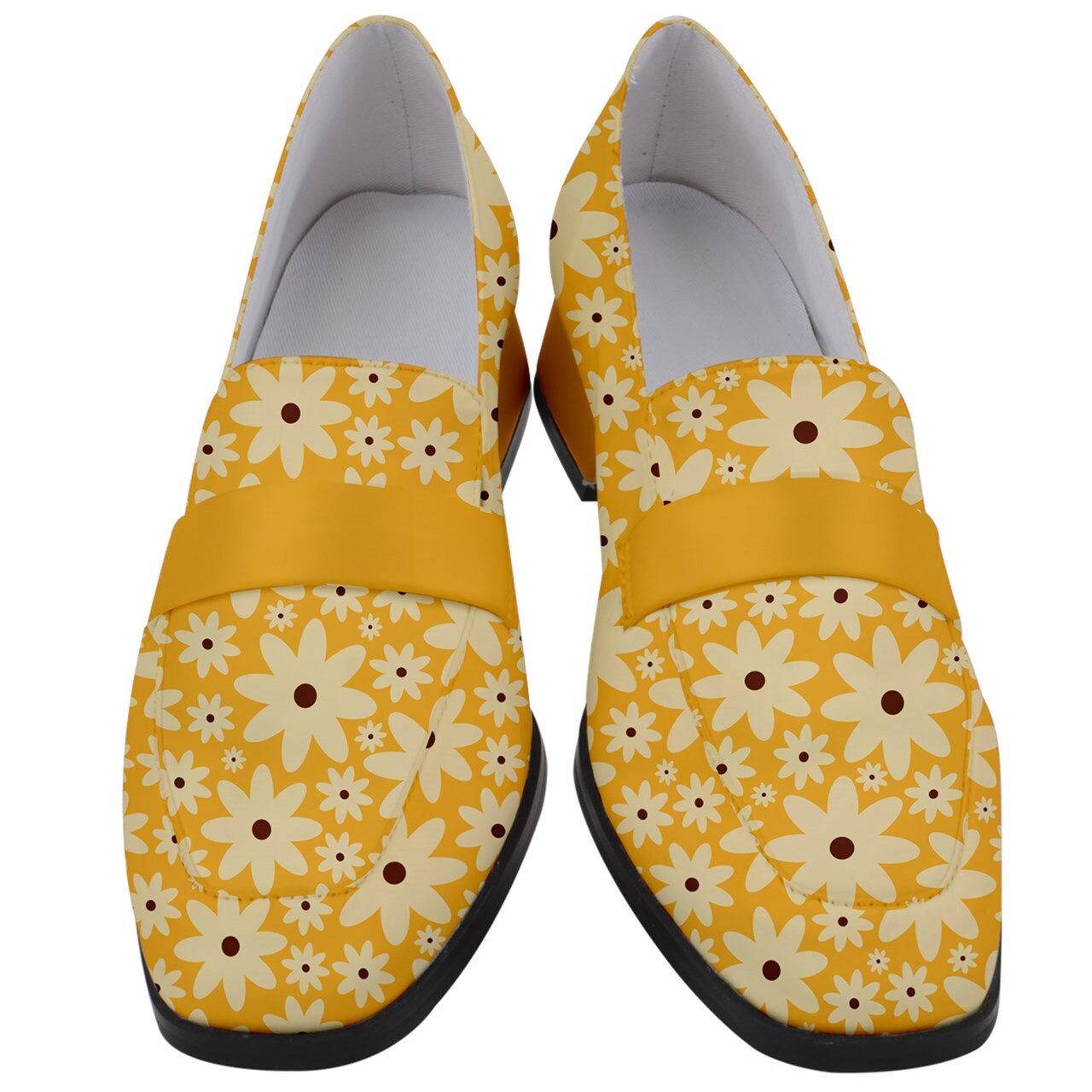 Yellow Loafers, Loafers Women, Yellow Shoes Women, Loafers Vintage Style, Pin up Loafers, Daisy Shoes, Chunky Heels Women, retro shoes