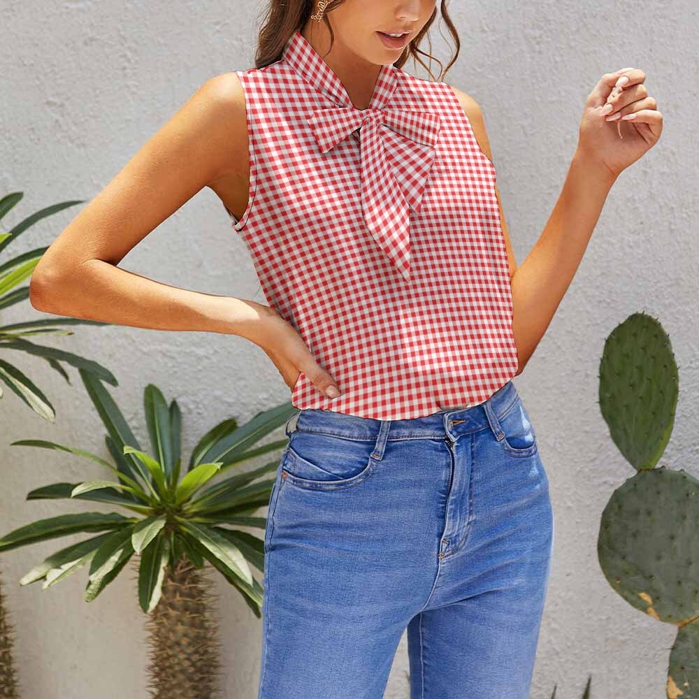 Red Gingham Pin up Top, Pin Up Blouse, Sleeveless Top Women, Gingham Blouse, Rockabilly Style, Bow Tie Blouse, Vintage Style top