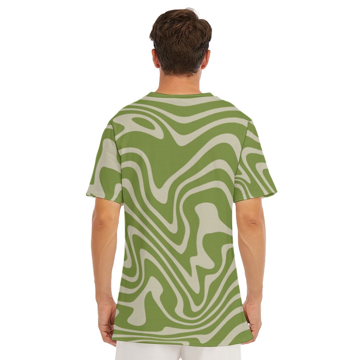 Retro T-Shirt Men, 100% Cotton T-shirt, Men's Green Top, Vintage style t-shirt, 70s Style Top, Stripe T-shirt Men