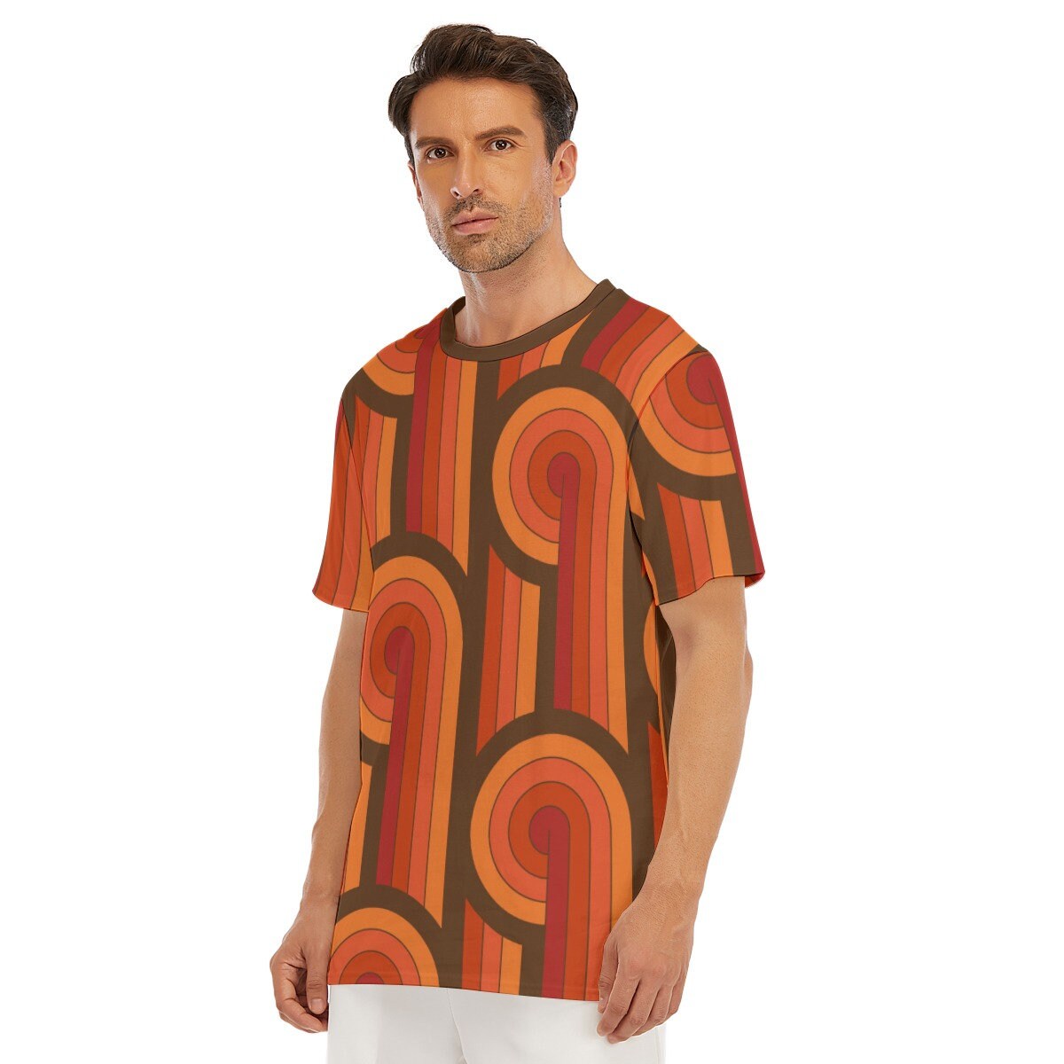 Retro T-Shirt Men, 100% Cotton T-shirt, Retro T-shirt, 60s 70s Style T-Shirt, Vintage Style Shirt, Orange Geometric Tshirt