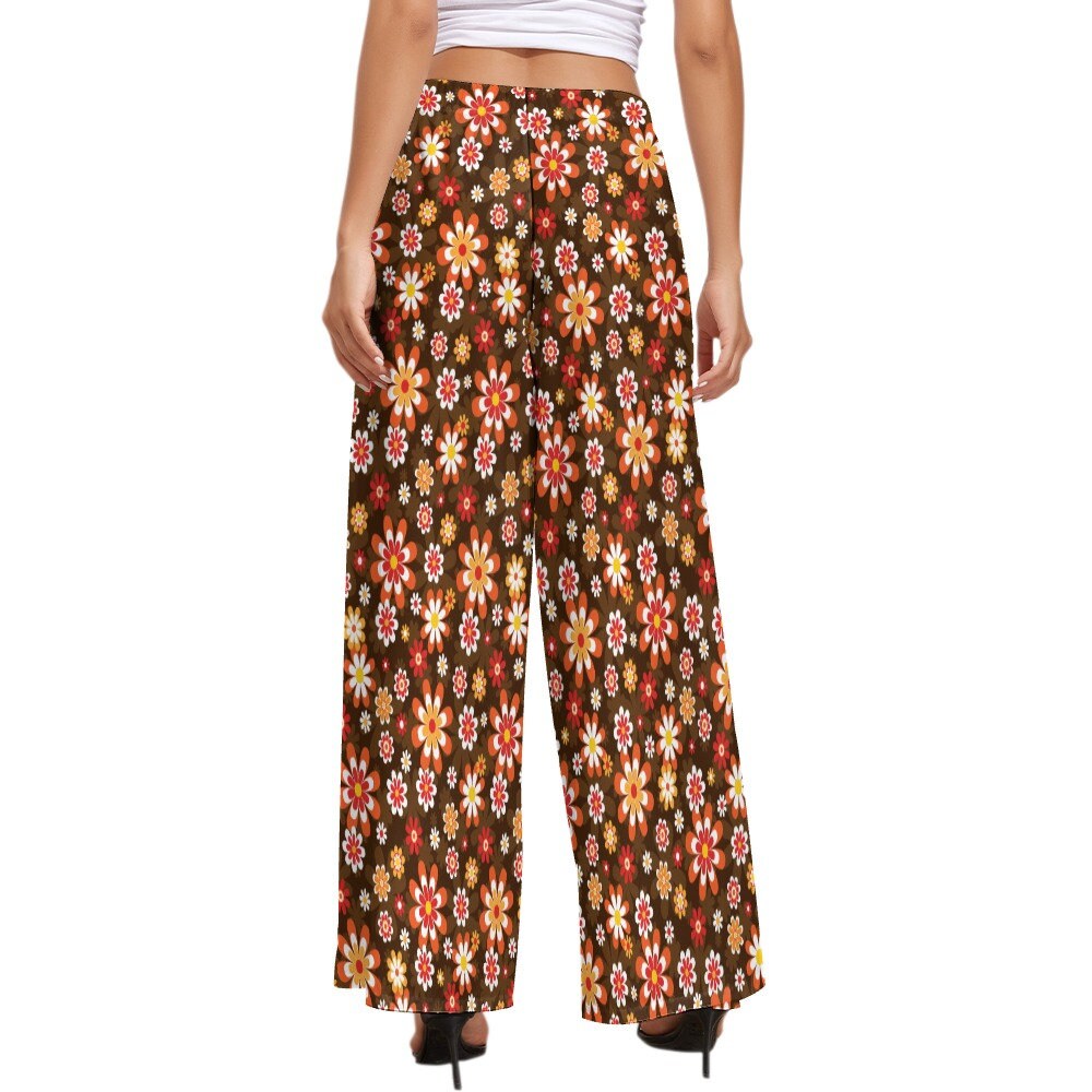 Wide Leg Pants, Retro Palazzo Pants, Wide Leg Pants Women, 70s Style Pants, 70s Inspired pants, Brown Floral Pants, Hippie Pants, Boho Pants