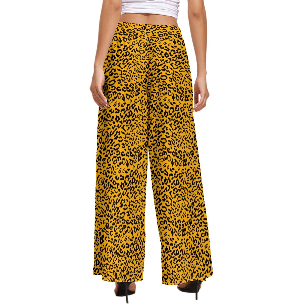 Wide Leg Pants, Palazzo Pants, Leopard Print Pants, Yellow Wide Leg Pants Women, Yellow Leopard Pants, Animal Print Pants, Women's Pants