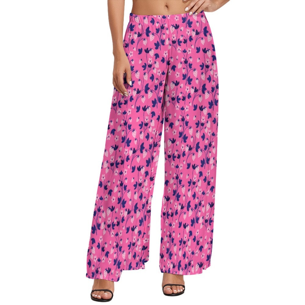 Wide Leg Pants, Neon Pink Palazzo Pants, Strawberry Pants, 70s Style Pants, 70s Inspired pants, Neon Pink Pants, Hippie Pants, Boho Pants