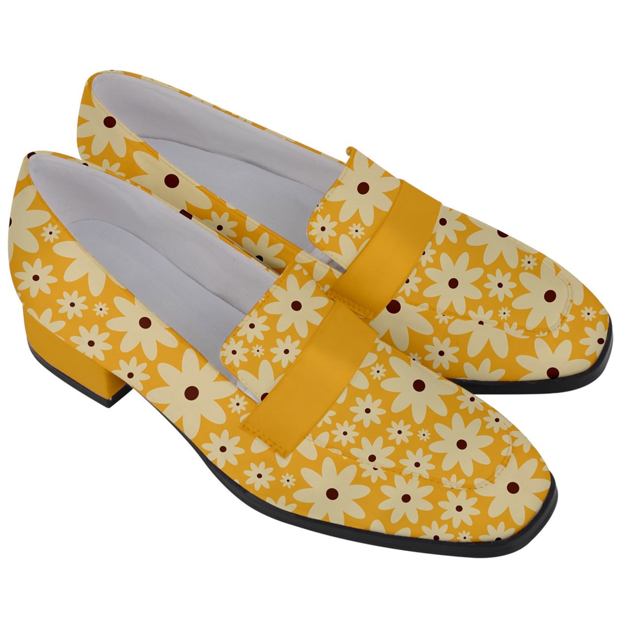 Yellow Loafers, Loafers Women, Yellow Shoes Women, Loafers Vintage Style, Pin up Loafers, Daisy Shoes, Chunky Heels Women, retro shoes