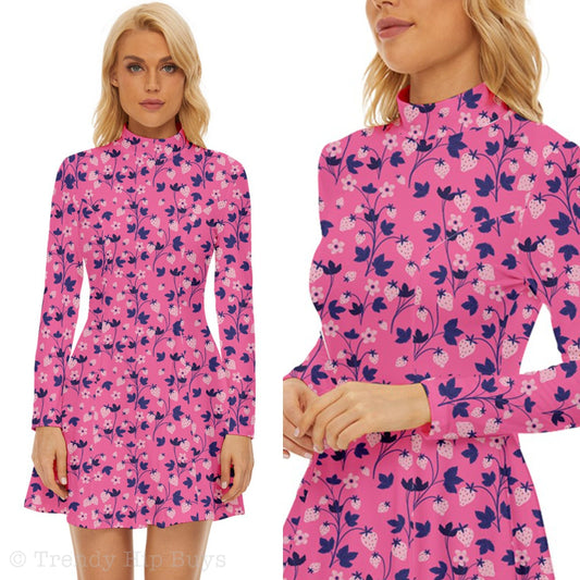 60s Dress Style, Mod Dress, Pink Mod Dress, Strawberry Dress, Turtle neck dress, GOGO Dress, 60s style dress, 60s mini dress, Retro Dress