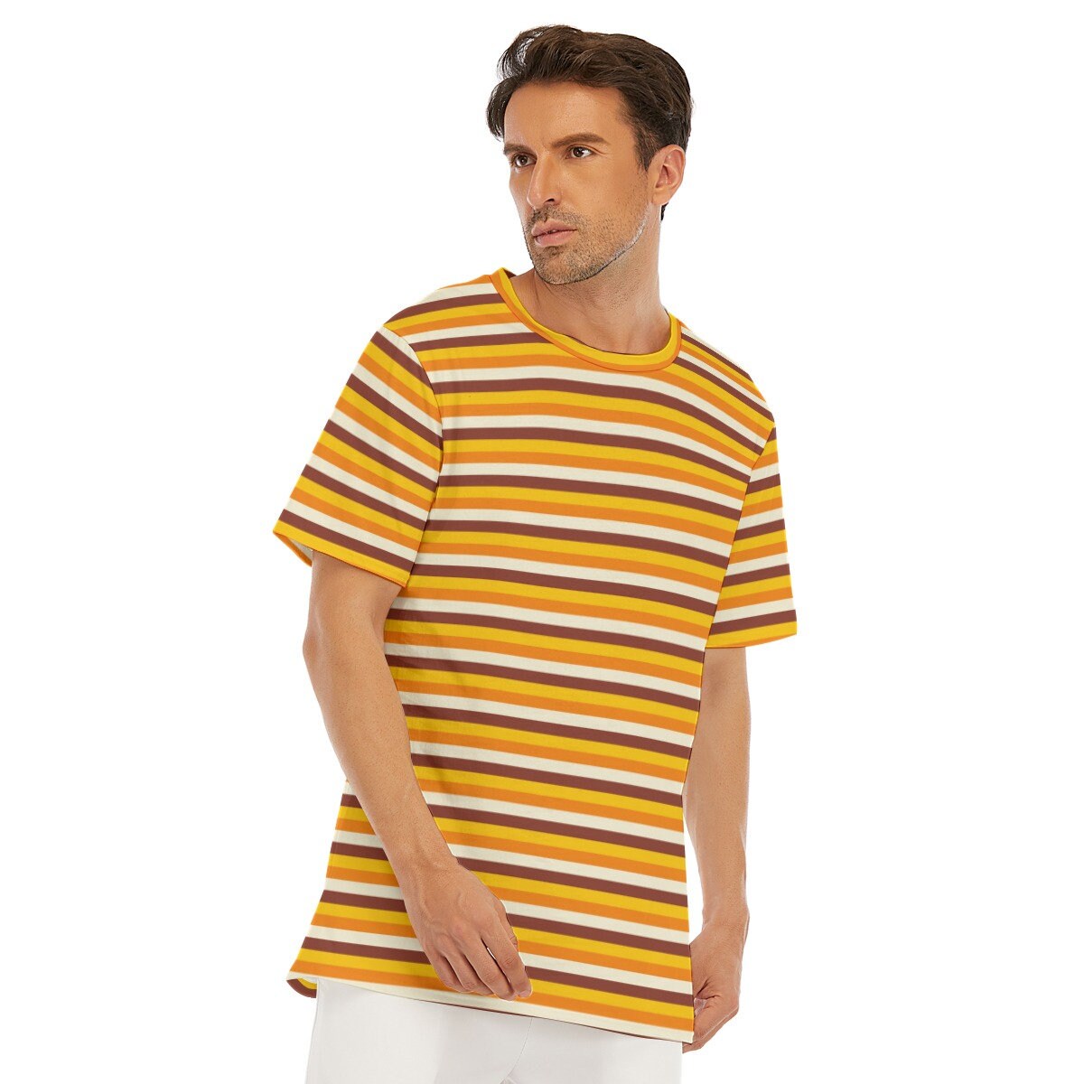 Retro T-Shirt Men, 100% Cotton T-shirt, Men&#39;s Orange Top, Men's Stripe Top, Vintage style t-shirt,70s Style T-shirt,Stripe T-shirt Men