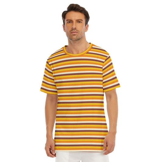 Retro T-Shirt Men, 100% Cotton T-shirt, Men's Orange Top, Men's Stripe Top, Vintage style t-shirt,70s Style T-shirt,Stripe T-shirt Men