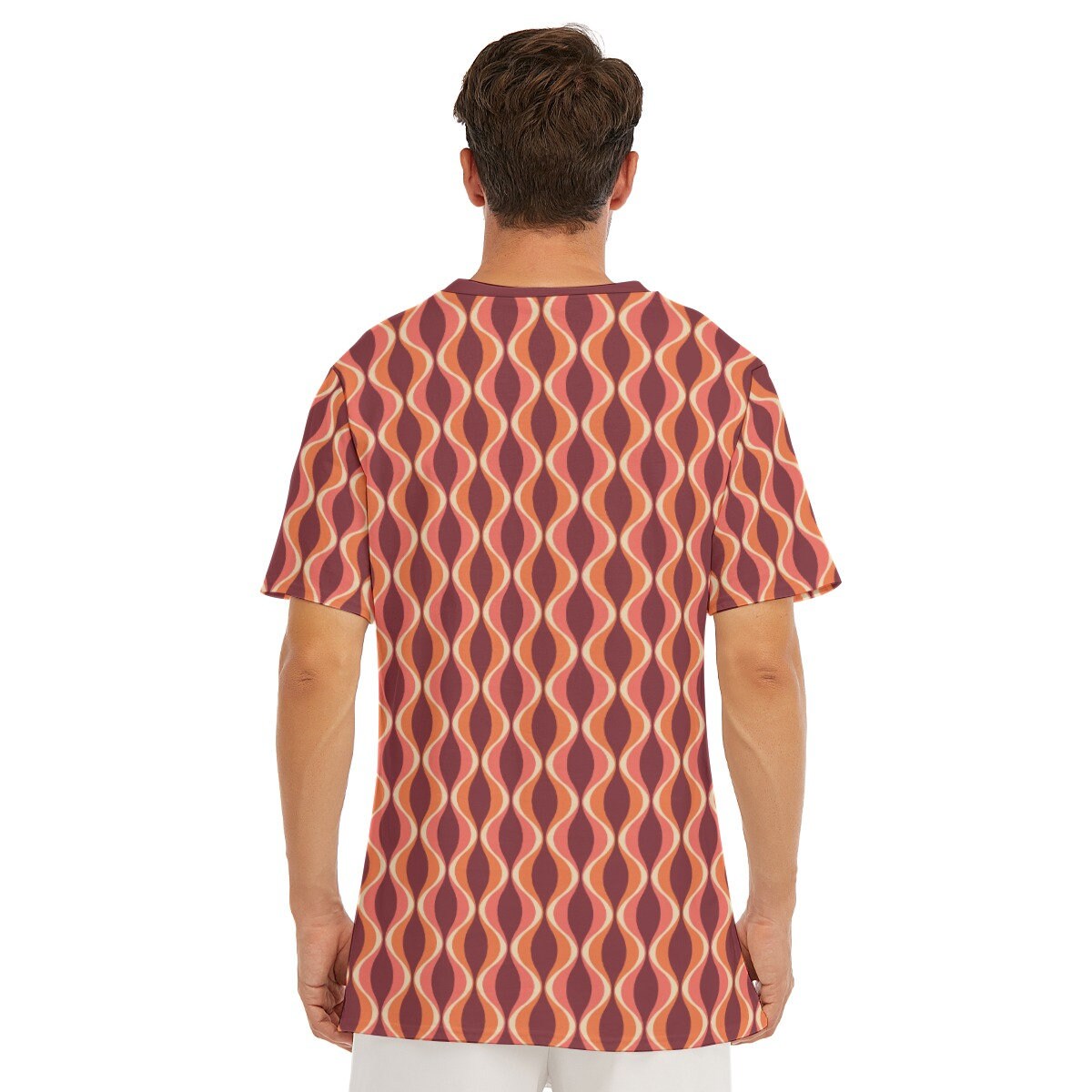 Retro T-Shirt Men, 100% Cotton T-shirt, 60s 70s Style Shirt, Vintage Style T-Shirt, Maroon Geometric T-shirt