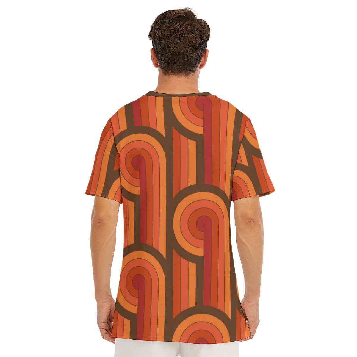 Retro T-Shirt Men, 100% Cotton T-shirt, Retro T-shirt, 60s 70s Style T-Shirt, Vintage Style Shirt, Orange Geometric Tshirt