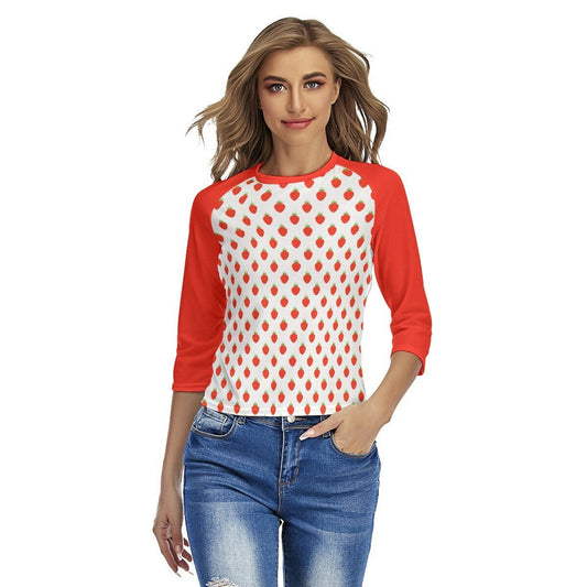 Strawberry Top, Retro Raglan Shirt, Raglan Tee, Strawberry Print Top, Red Raglan Shirt, 80s inspired Top, Raglan Shirt Women, Baseball Shirt