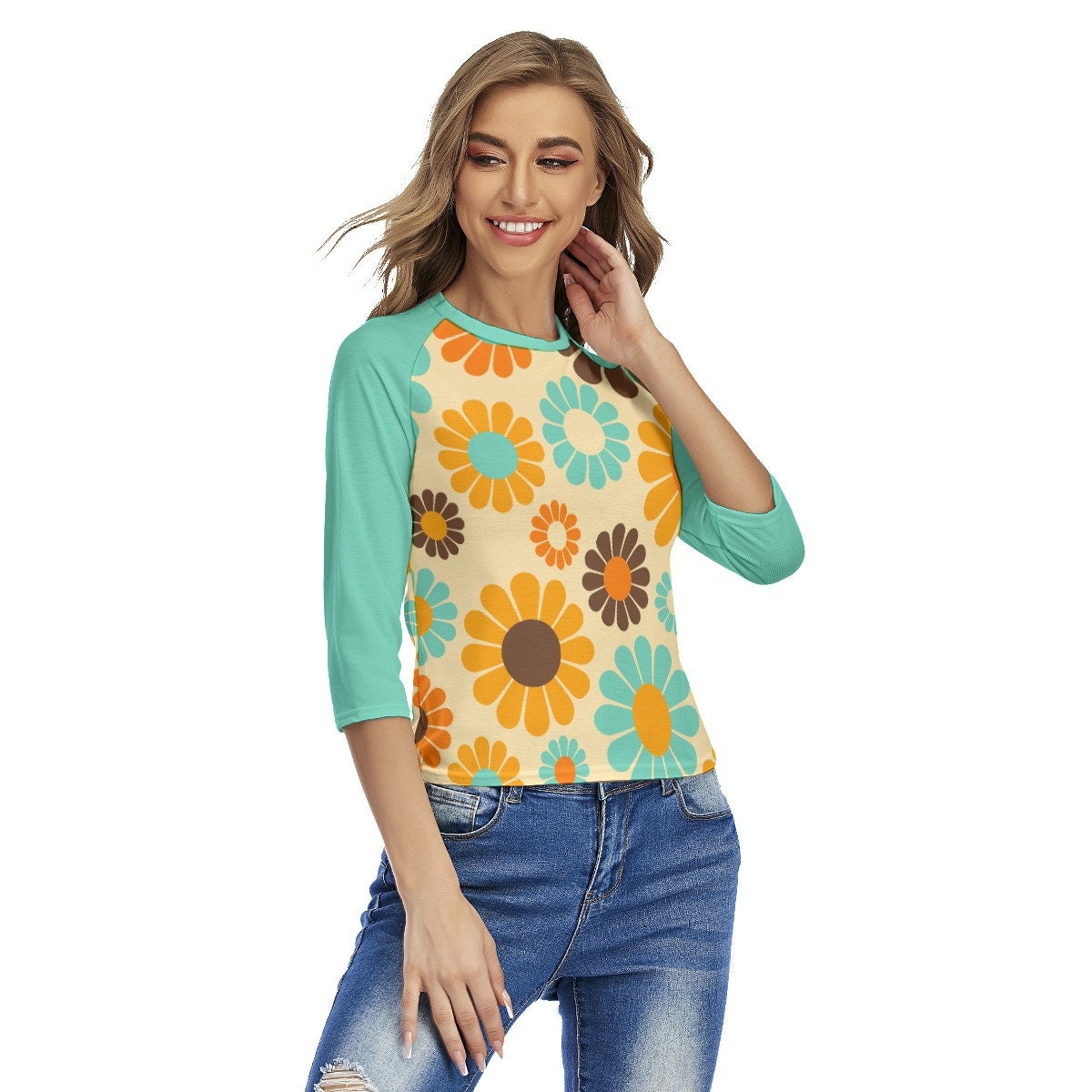 Retro Raglan Shirt, Raglan Tee, Raglan Shirt , Turquoise Raglan Shirt Women, Mod 60s,70s Hippie Shirt,60s 70s inspired Shirt, Baseball Shirt