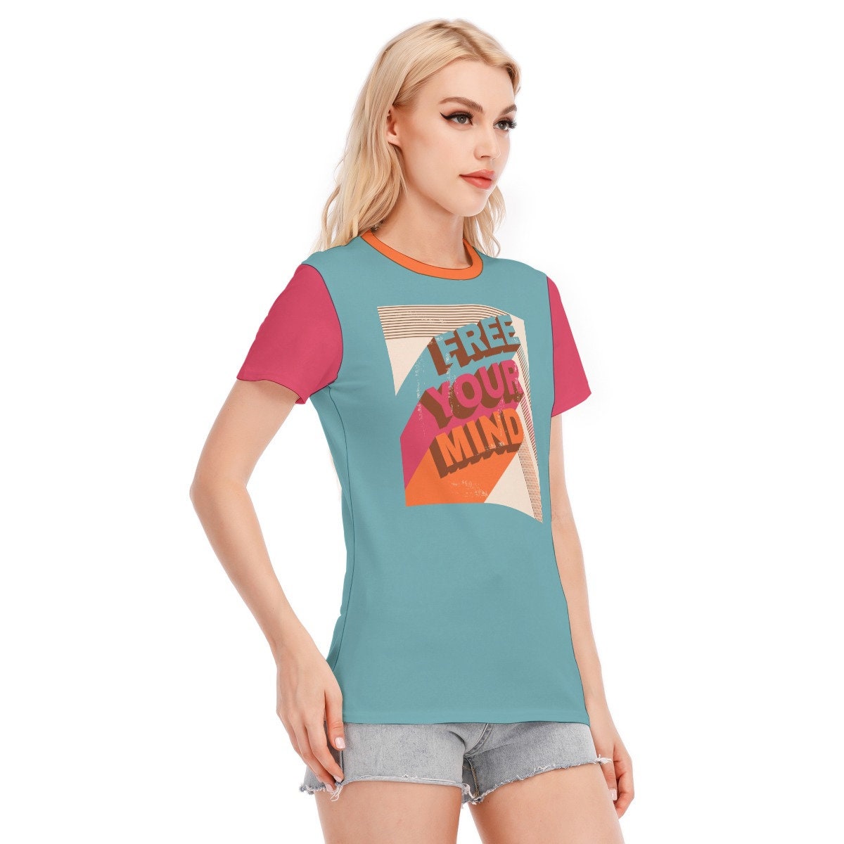 Retro T-shirt, Words Tshirts, Vintage Words Tshirt, Blue Words T-shirt, Hippie Tshirt Women, Vintage Style Teal T-shirt, Unique Tshirt