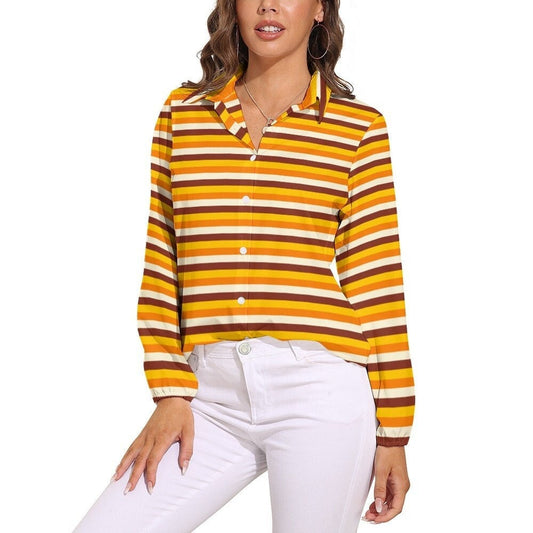 Groovy Blouse, Orange Brown Stripe Shirt Women, 60s 70s Style Shirt, Hippie Top, Women's 70s Style Blouse, Women's 70s inspired top