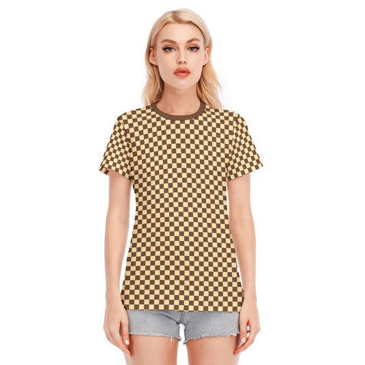 Brown Checker Tshirt, Retro Tshirt Women, 70s inspired top, 60s 70s style tshirt, Retro Top, Checker Top, Womens Tops, Retro Brown Shirt,