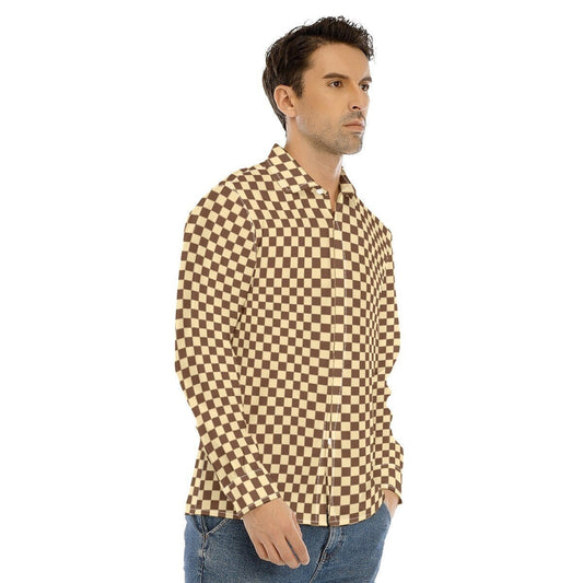 Brown Checker Shirt, Men's Checker Shirt, Vintage 60s 70s style shirt, Retro Shirt Men, 70s inspired shirt, 70s clothing Men, Hippie Shirt
