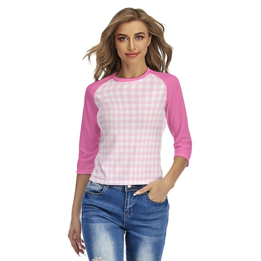 Pink Gingham Top, Pink Top Women, Retro Raglan Shirt, Raglan Tee, Raglan Shirt , Pink Raglan Shirt Women, Barbie inspired Tshirt