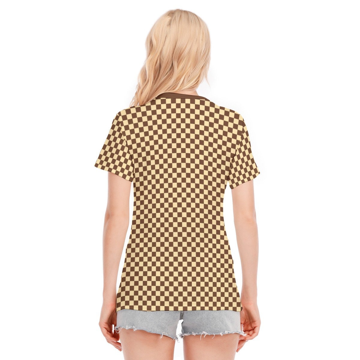 Brown Checker Tshirt, Retro Tshirt Women, 70s inspired top, 60s 70s style tshirt, Retro Top, Checker Top, Womens Tops, Retro Brown Shirt,