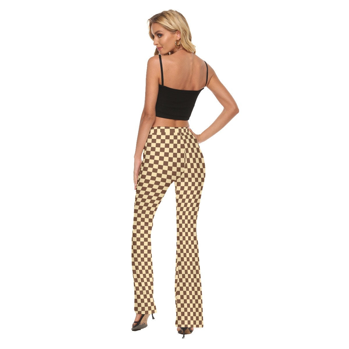 Flare Pants, Checker Pants, Brown Checker Pants, Women's Flare Pants, Retro Flare Pants, Retro checker flare pants, Wide leg pants Women