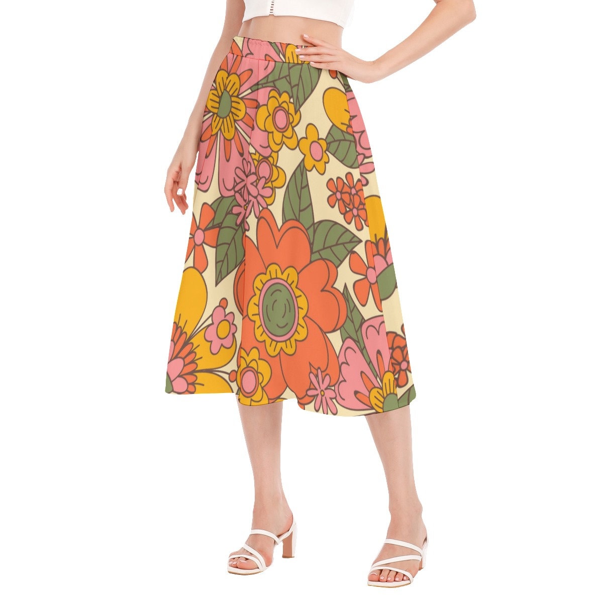 Vintage Style Skirt, Midi Skirt Women, Floral Skirt, Floral Midi Skirt, 60s 70s style skirt, Aline Skirt Women