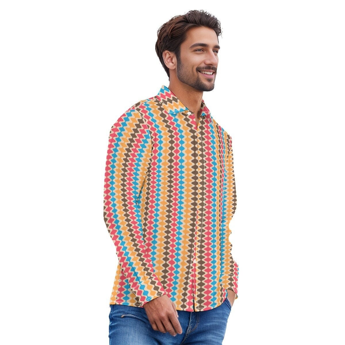 Vintage 70s style shirt, Groovy Stripe Shirt Men, 70s clothing Men, Retro Shirt Men, Hippie Shirt Men, 70s Shirt Men, 70s inspired shirt