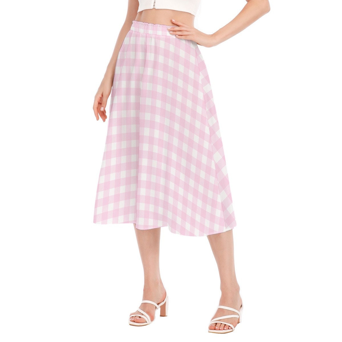 Pink Gingham Skirt, Pink Midi Skirt, Pink Skirt, Retro Skirt, 50s inspired skirt, Pink Aline skirt