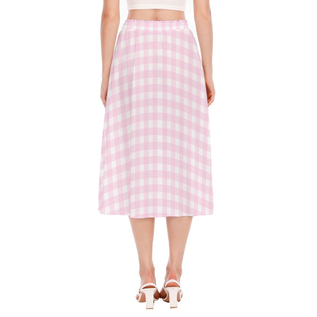 Pink Gingham Skirt, Pink Midi Skirt, Pink Skirt, Retro Skirt, 50s inspired skirt, Pink Aline skirt