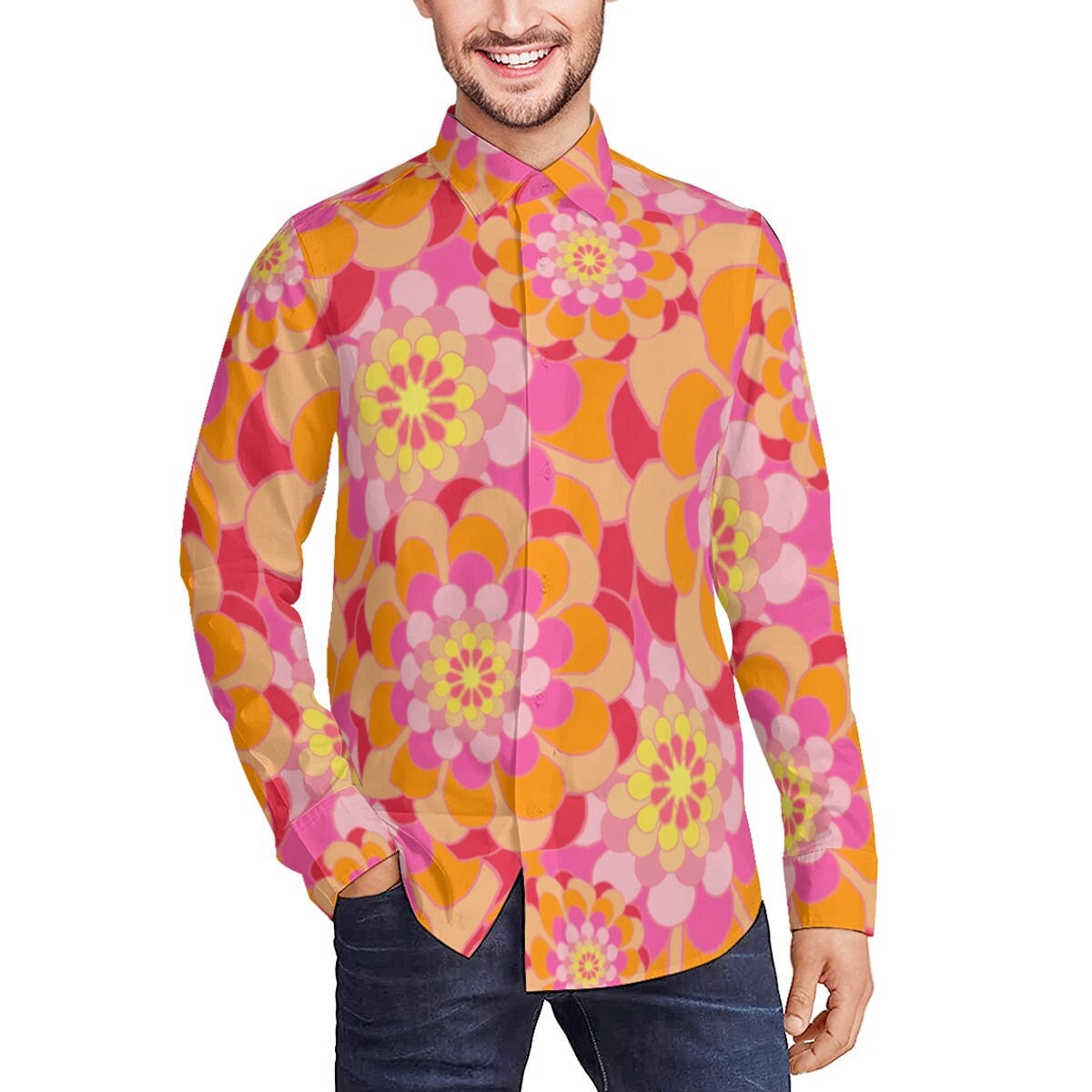 70s mens dress shirts Vintage 70s style shirt, Retro Shirt Men, Hippie Shirt Men, Men's Floral shirt, 70s Shirt Men, 70s inspired shirt, Men's dress Shirt M (US XL)