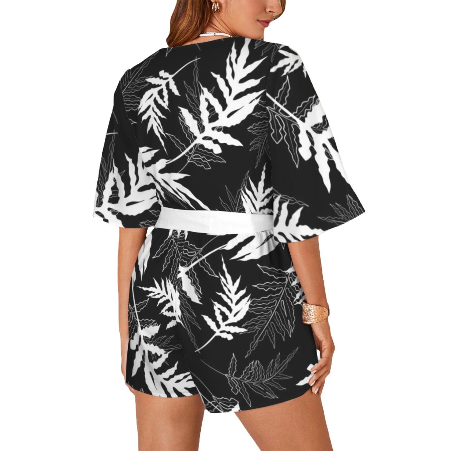 black white leaf romper