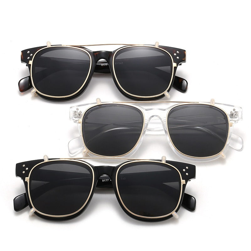 Unisex Retro Square Sunglasses, Removable Polarized Sunglasses Clip, Unique Sunglasses