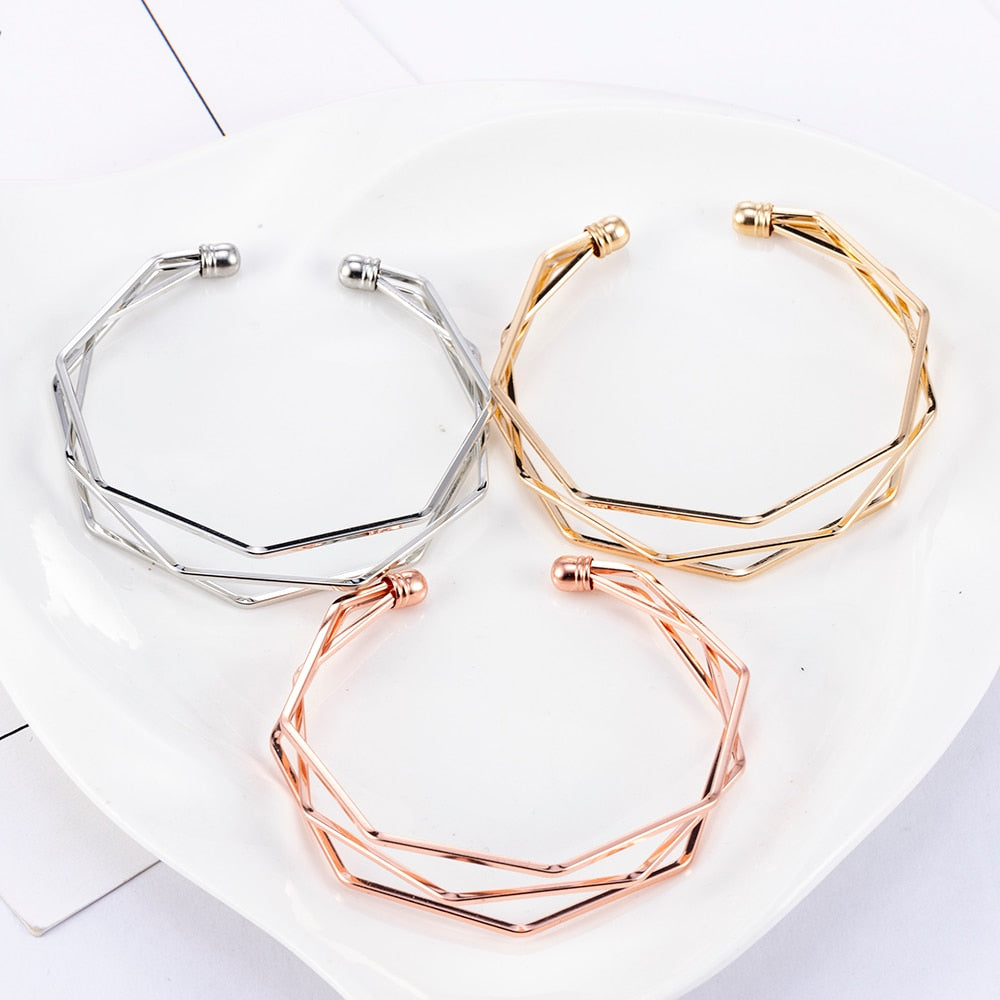 Women's Gold Geometric Bracelet, Three tier bracelet, Rose Gold Bracelet, Silver Geometric Bracelet