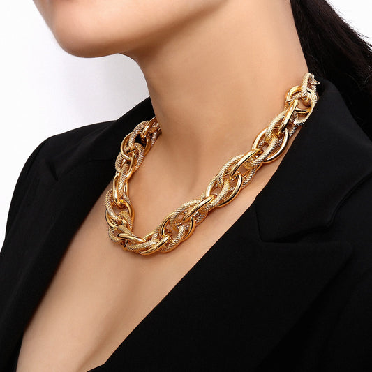 High Fashion Gold Chain Necklace, Textured Gold Necklace, Chain Necklace