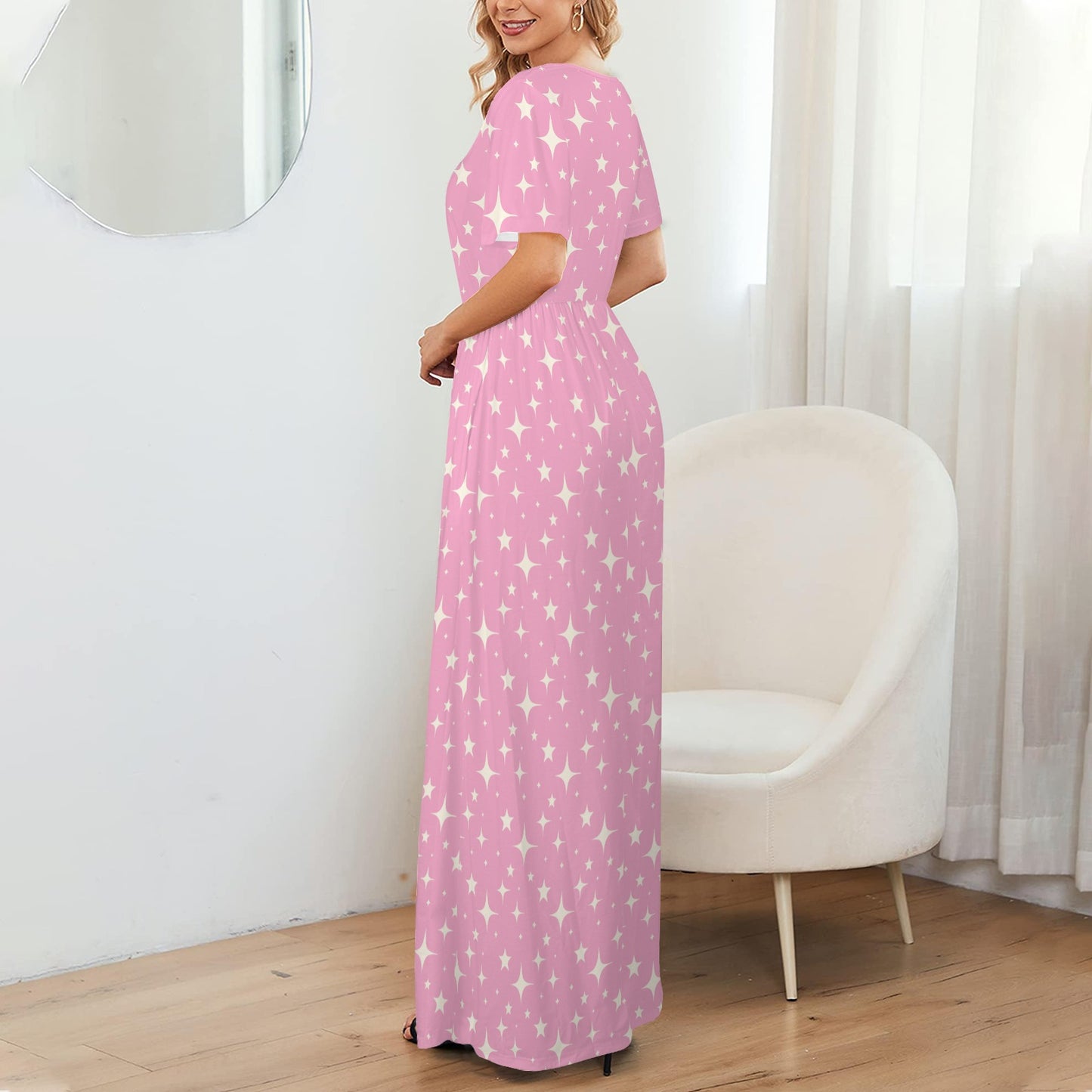 Women's Pink Beige Sparkle Summer Maxi Dress