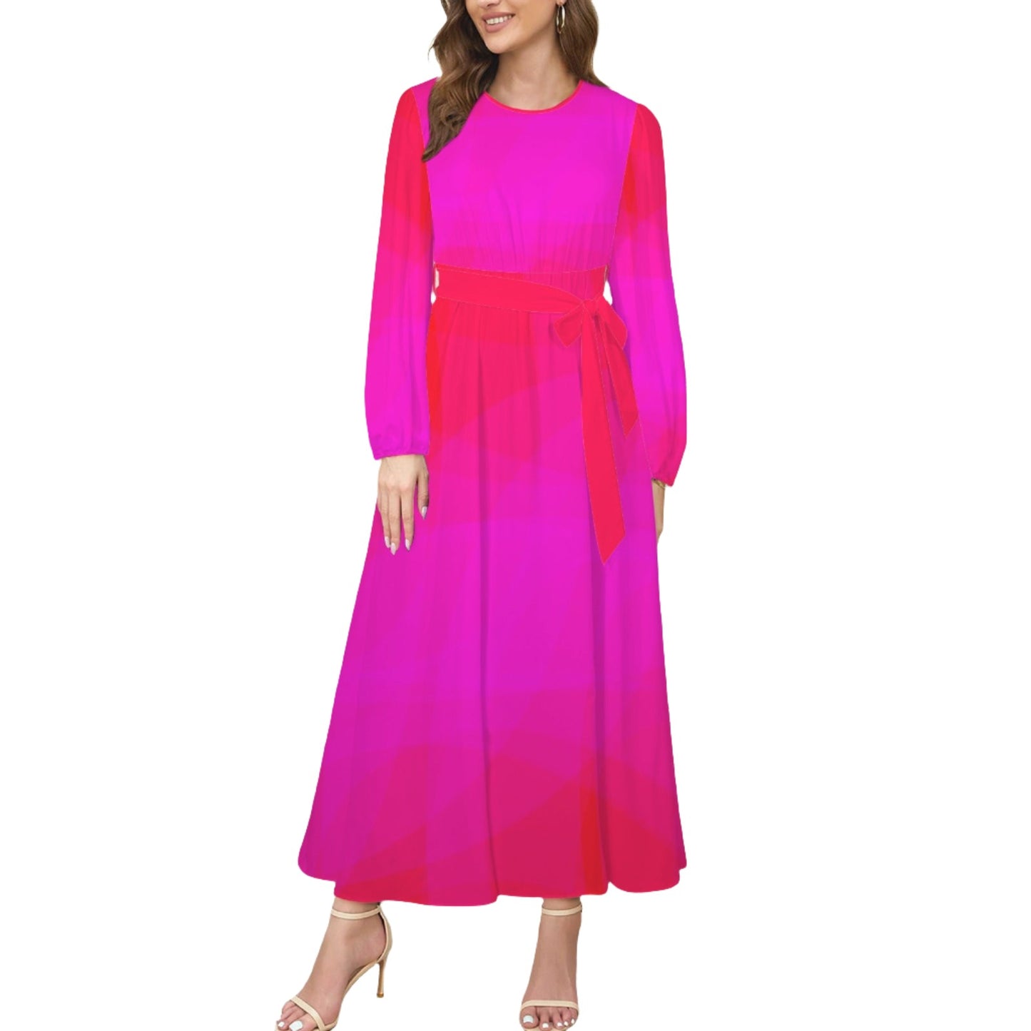 Women's Abstract Fuchsia Pink Red Maxi Dress