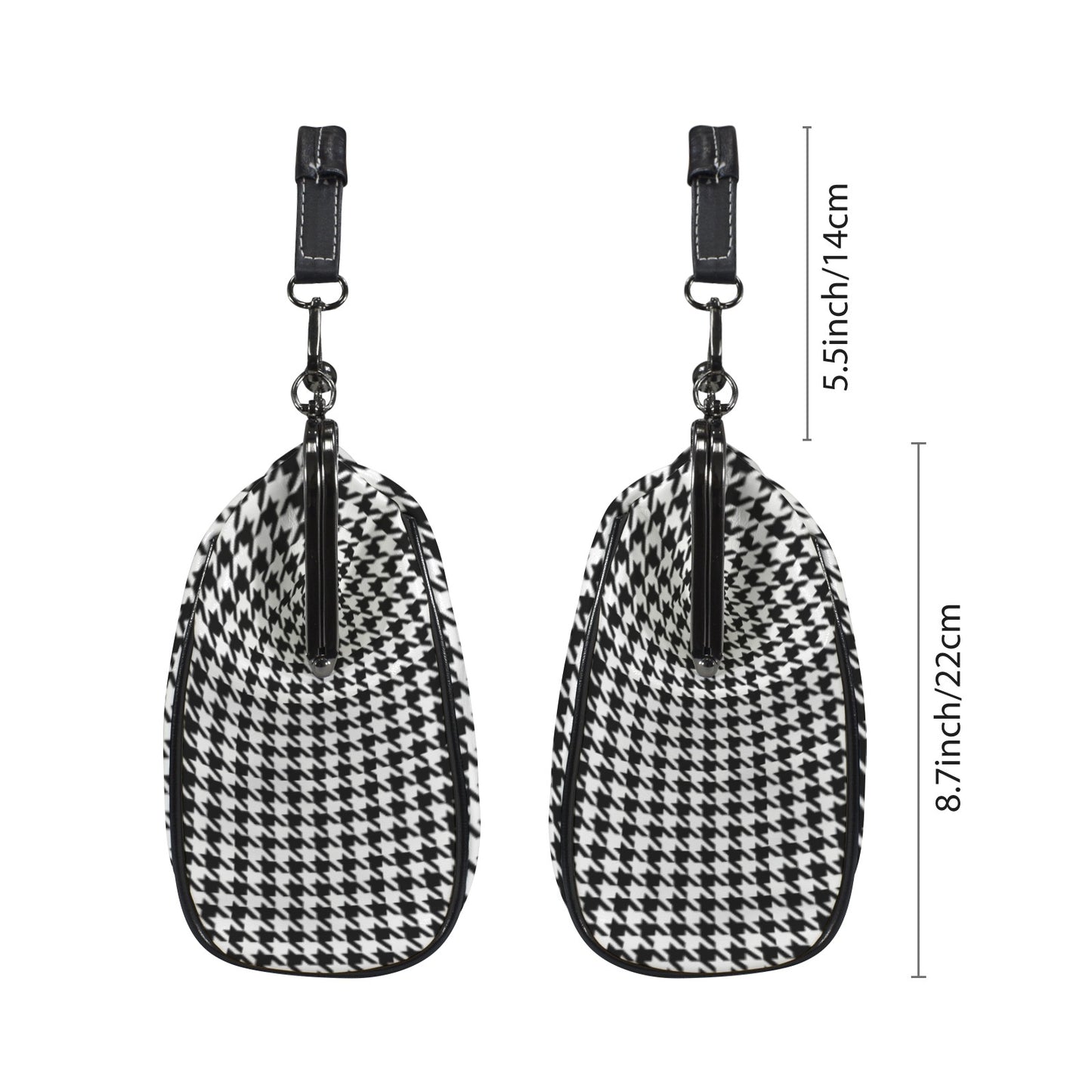 Retro 60s Houndstooth Handbag | Vintage Black Clasp Purse | Classic Pattern Crossbody Bag