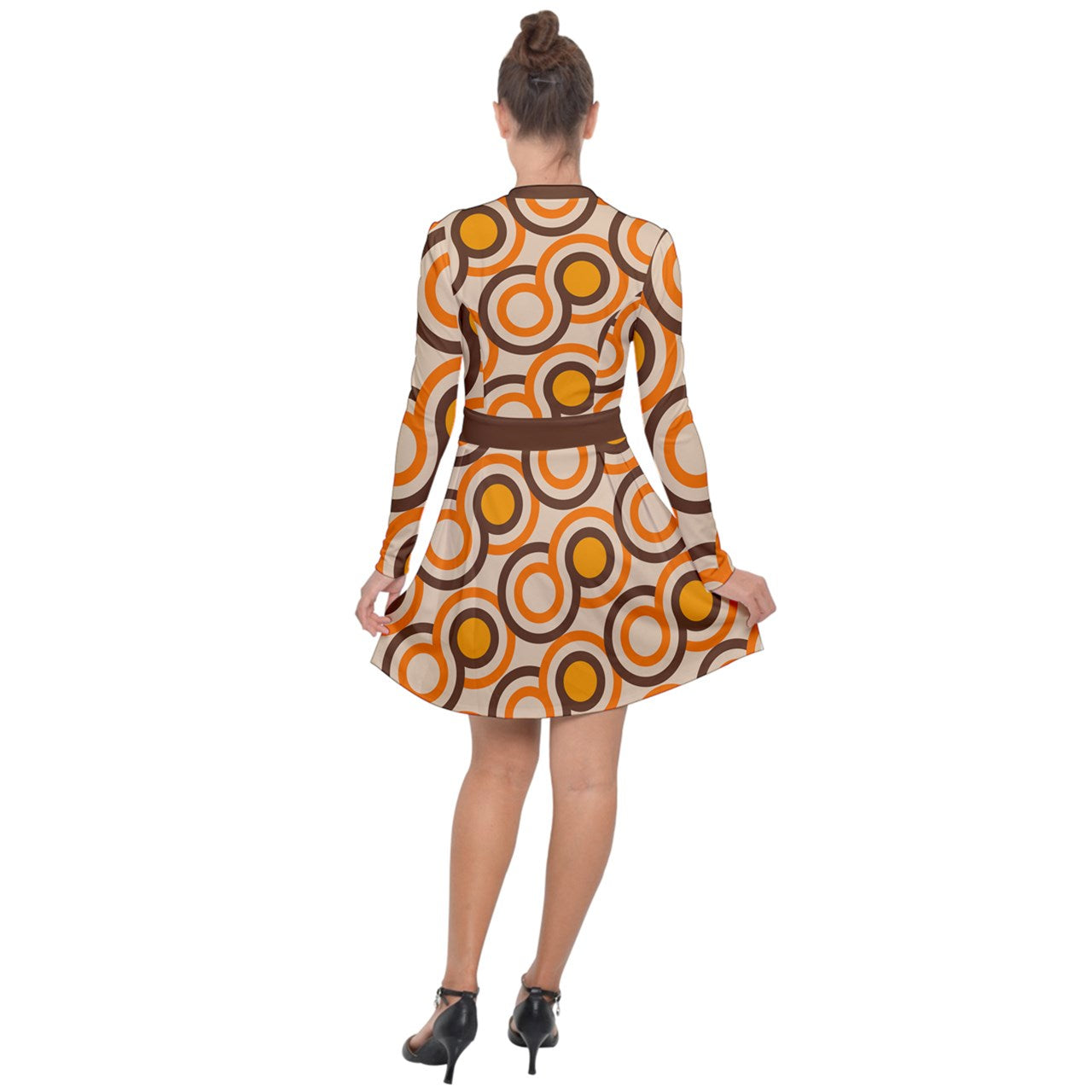 Mod 60s 70s Style Mini Dress | Brown Orange Geometric Opt Art Go Go Dress