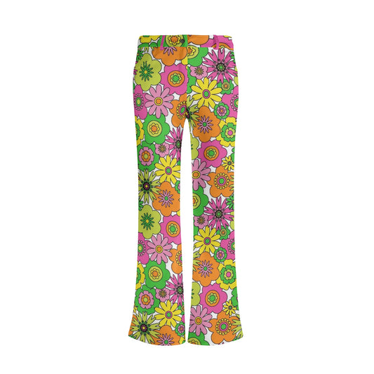 70s Style Wide Leg Pants, Flare Pants, 70s Pants Style, Neon Floral Pants, Hippie Pants, Women's Wide Leg Pants