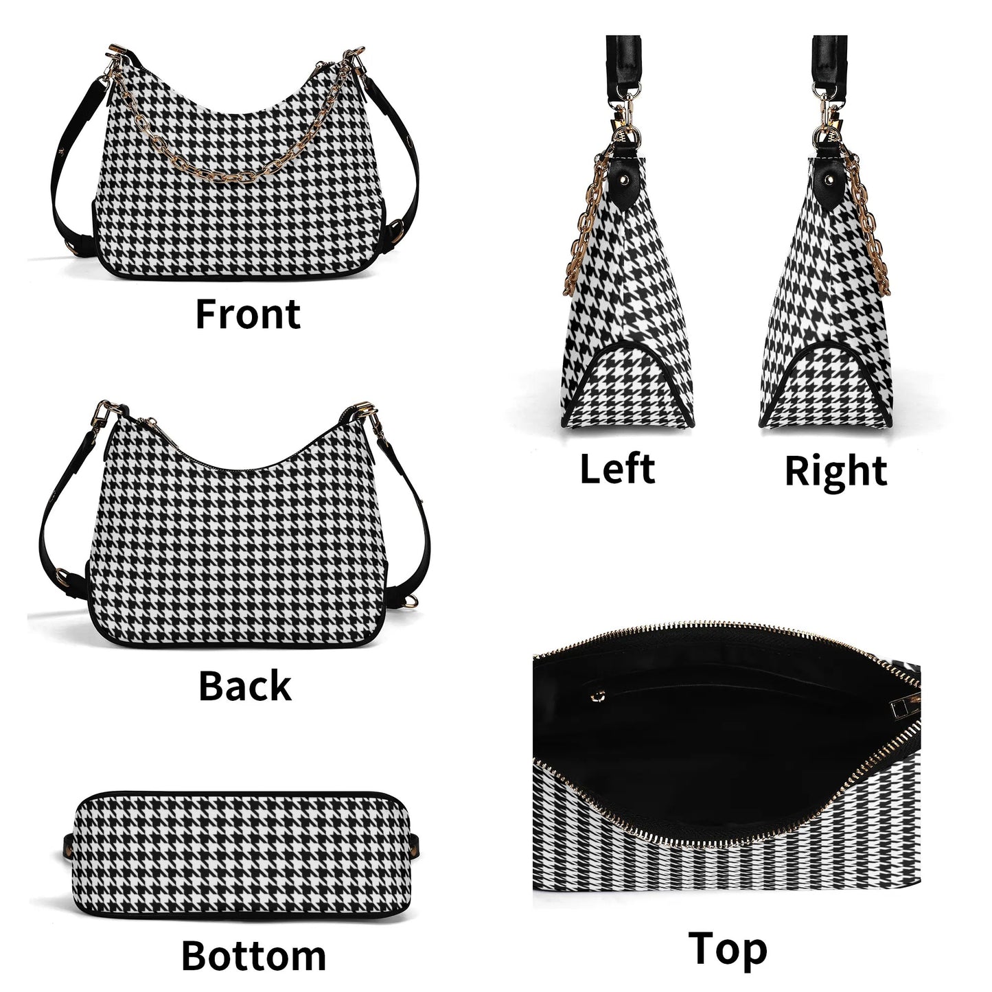 Black Houndstooth Handbag, 60s inspired Houndstooth Purse, Black and White PU Leather Handbag, 60s purse style, Retro Handbag, Retro Purse